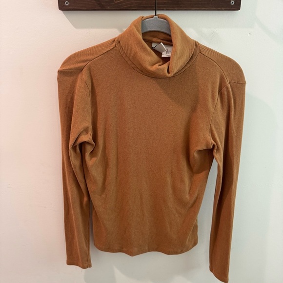 Joie Ribbed Knit Stretch Pima Cotton Turtleneck Tan Small - Picture 1 of 4